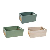 Caisse en bois natuel peinte 34 x 13 x 24 cm 3 assortis - OSTARIA