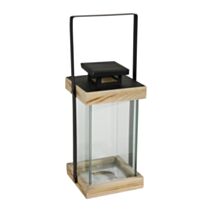 Lanterne décorative 13,5 x 12 x 24,5 cm verre / métal noir / bois - OSTARIA