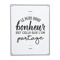 Plaque décorative métal Bonheur 35 x 45 cm blanche - OSTARIA