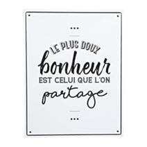 Plaque décorative métal Bonheur 35 x 45 cm blanche - OSTARIA