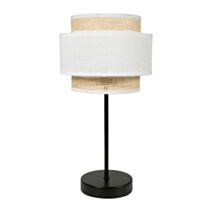 Lampe céramique Pied en Métal Abat-Jour en Papier Effet Rotin Blanc 38x20x20cm 220V 40W