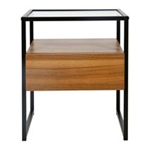 Chevet Bois/Verre Malmo Naturel/Noir 48x40x34cm