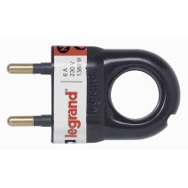 Fiche plastique 2P 6A avec anneau d'extraction noir - LEGRAND