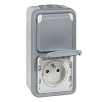 Prises avec terre x 2 plexo apparent - vertical - livré complet boitier gris - LEGRAND