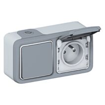 Interrupteur + prise avec terre plexo apparent vertical - LEGRAND