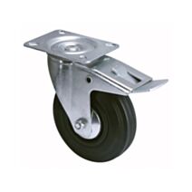 Roulette standard de manutention à platine pivotante à frein double blocage caoutchouc Ø125MM charge supportée 125 kg