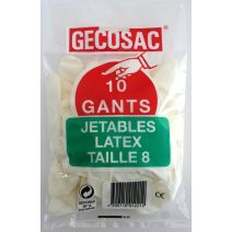 10 gants jetables en latex poudrés taille 8