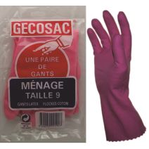 Paire de gants ménagers T9 latex flockés coton