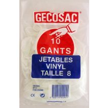 10 Gants vinyle ambidextres jetables - Taille 8