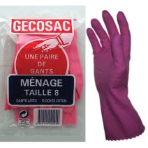 Paire de gants ménagers T8 latex flockés coton