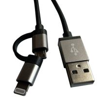 Cordon micro usb+lightning mfi longueur 1m