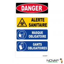 Panneau Alerte sanitaire danger Alerte Masque Gants