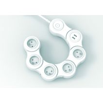 Multiprise articulée 5 prises 2p+t avec 2 ports usb