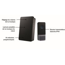 Sonnette sans fil noir portée 200m