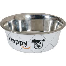 Ecuelle inox Happy diamètre 21 cm pour chiens 1,5 L Blanc