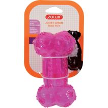 Jouet chien os pop 14cm framboise