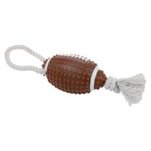 Jouet chien vinyle balle foot US avec corde - 11cm