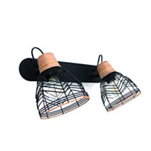 Barre 2 spots métal noir/rotin Kaola 24,5x42cm - SEYNAVE