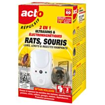 Répulsif Ultrasons + Ondes Électromagnétiques Rats/Souris/Insectes Rampants - ACTO