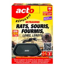 Répulsif Ultrasons Rats/Souris/Fourmis 80m² - ACTO