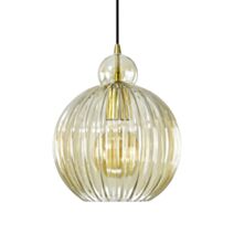 Suspension Genesi verre strié ambre Ø25cm H.30–130cm - C-CREATION