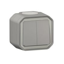Double intetrupteur va-et-vient ou poussoir Plexo complet saillie gris 10A - LEGRAND