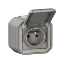 Prise de courant avec volet Plexo complet saillie gris 16A - LEGRAND