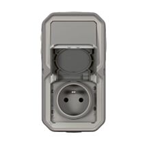 Prise de courant avec va-et-vient vertical Plexo complet saillie gris 16A - LEGRAND