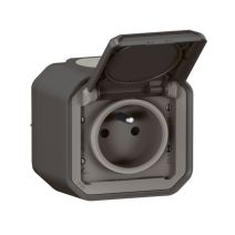 Prise de courant avec volet Plexo complet saillie anthracite 16A - LEGRAND