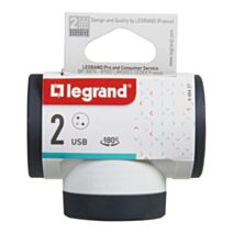 Fiche Rotative 2 prises 2P+T Latérales 16A 230V 3680W USB A+C Blanc/Noir