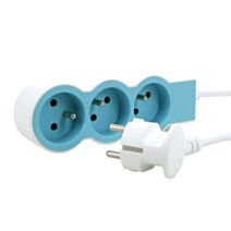 Multiprise 3 prises 2P+T Cordon 1,5m 3G 1mm² Blanc/Bleu