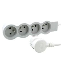 Multiprise 4 prises 2P+T Cordon 1,5m 3G 1mm² Blanc/Gris Clair