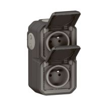 Double prise de courant verticale avec volet Plexo complet saillie anthracite 16A - LEGRAND