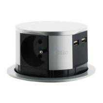 Bloc Escamotable Compact Push 3 prises 16A + 2 USB