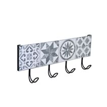 Portemanteau 4 patères à fixer Carreaux de ciment Métal Gris
