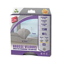 Brosse velours gris pour menuiserie coulissante alu/PVC