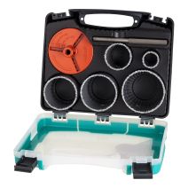 Coffret trépans : inclus : 5 lames de scie ø33, 53, 68, 73, 83 mm, 1 embase et 1 foret centreur - WOLFCRAFT