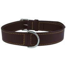 Collier cuir double pour chien 45 cm tour de cou de 34,5 à 40,5 cm Marron