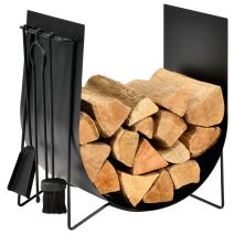 Serviteur feu de bois + Range-bûches Edonis 54x35x56cm Noir - DIXNEUF