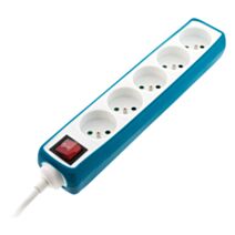 Multiprise 5 prises 16A + interrupteur + coque bleu