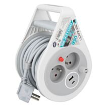 Mini enrouleur ménager 3 Prises + 2 USB Gris 7m - ZENITECH