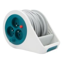 Mini enrouleur ménager 3 prises bleu
