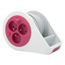 Mini enrouleur ménager 3 prises rose