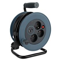 Enrouleur ménager compact de 12m 3 prises + 2 USB Gris - ZENITECH