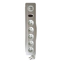 bloc 5 prises 16a 2p+t + parafoudre + interrupteur chrome  - ZENITECH