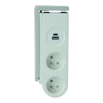 Bloc gekko clipsable 2 prises + 2 USB blanc