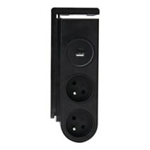 Bloc Gekko clipsable 2P + 2 USB 1,5m noir - OTIO