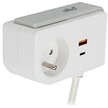 Bloc Gekko XS clipsable 1 prise 2 USB blanc 1,5m - OTIO