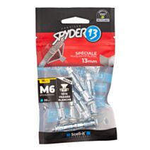 12 chevilles corps creux acier zingué - M6x50mm + vis tête fraisée blanches