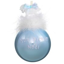 Boule de Noël verre "Mon Premier Noël" 9cm cheval bleu